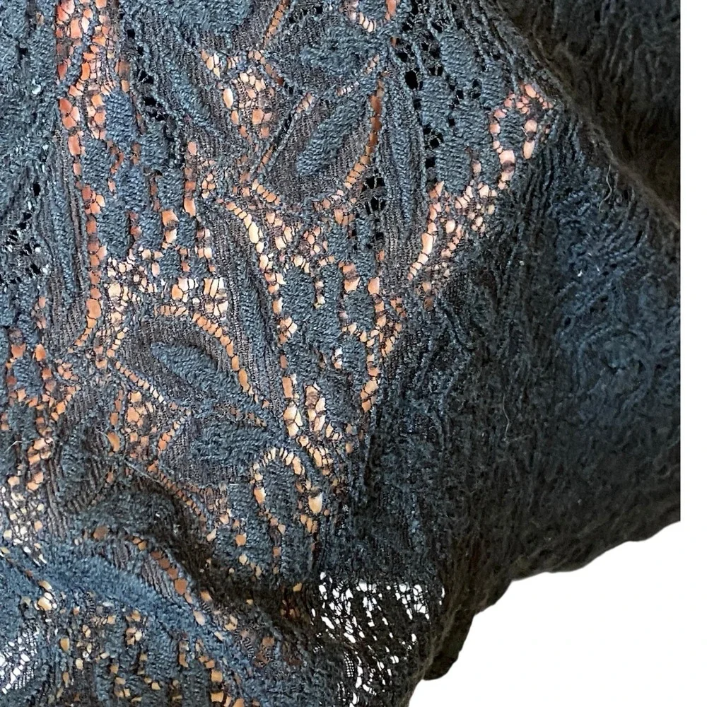 Lace Embroidered Rose Top Womens S Black Whimsigoth Sheer Oversized Elegant Goth - Picture 8 of 9
